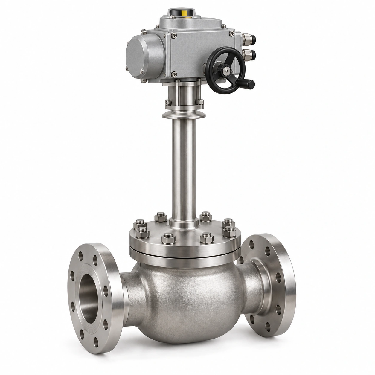 Electric top-entry cryogenic floating ball valve - illustrative assembly, two RF flanged line connections