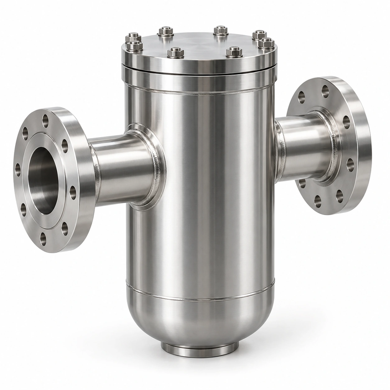 Vacuum-jacketed liquid-hydrogen filter - illustrative assembly, two RF flanged line connections