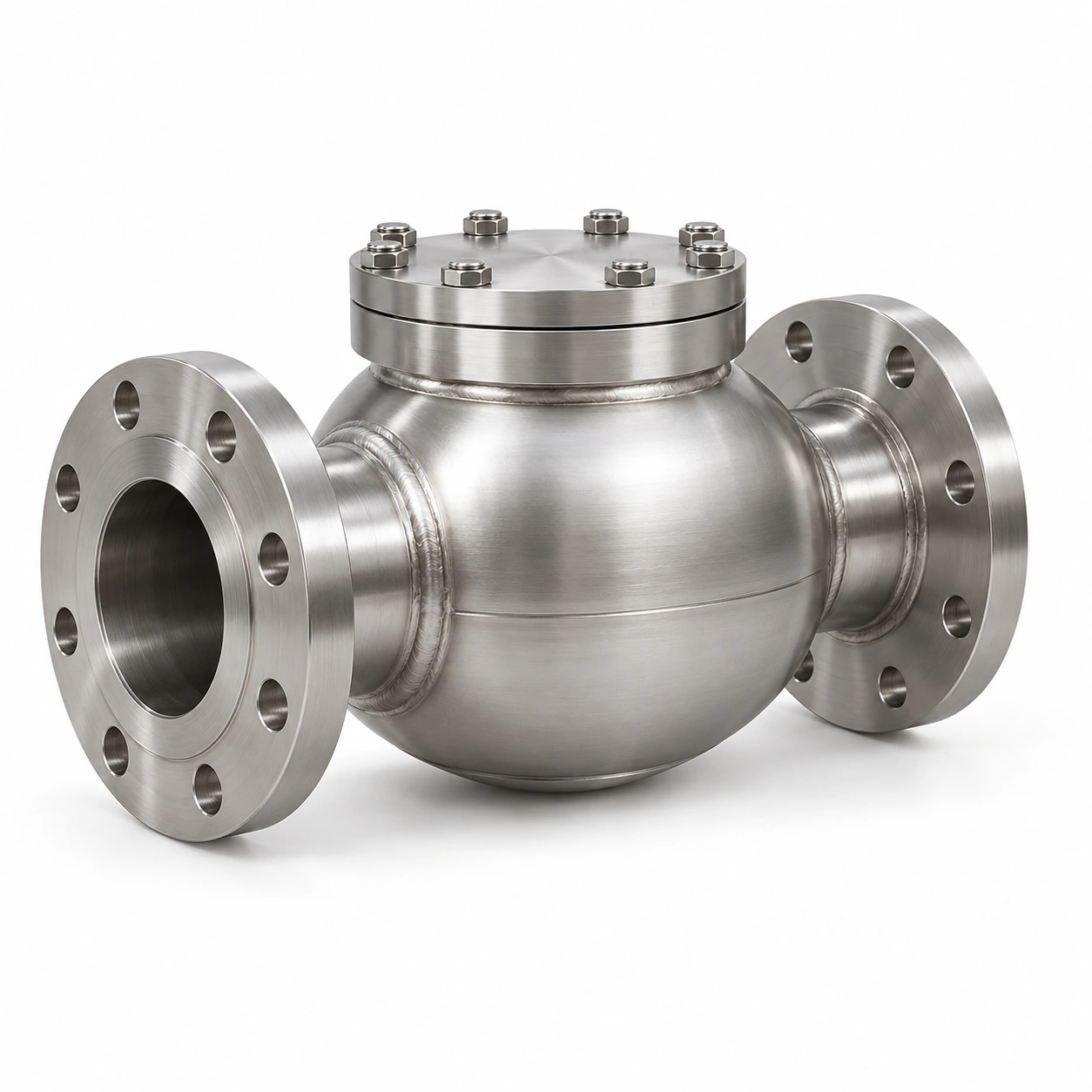 Vacuum-jacketed liquid-hydrogen lift check valve - illustrative assembly, two RF flanged line connections