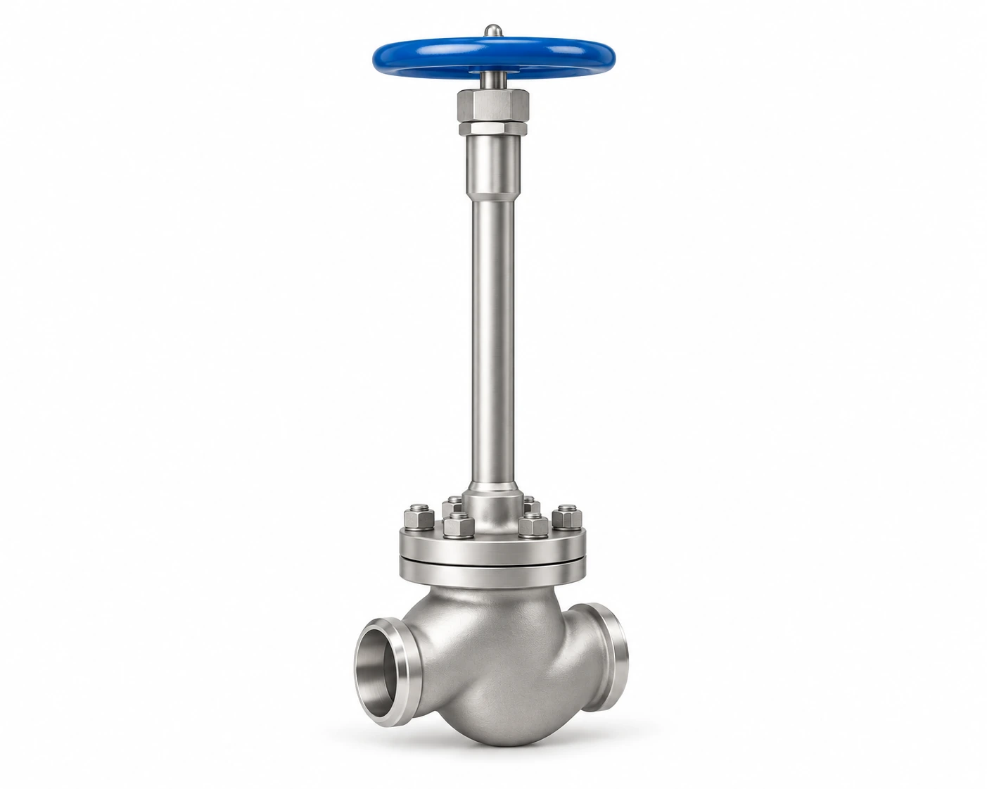 Long-stem cryogenic globe valve · PN20/40 · BW — reference-based product illustration, Butt weld (BW)