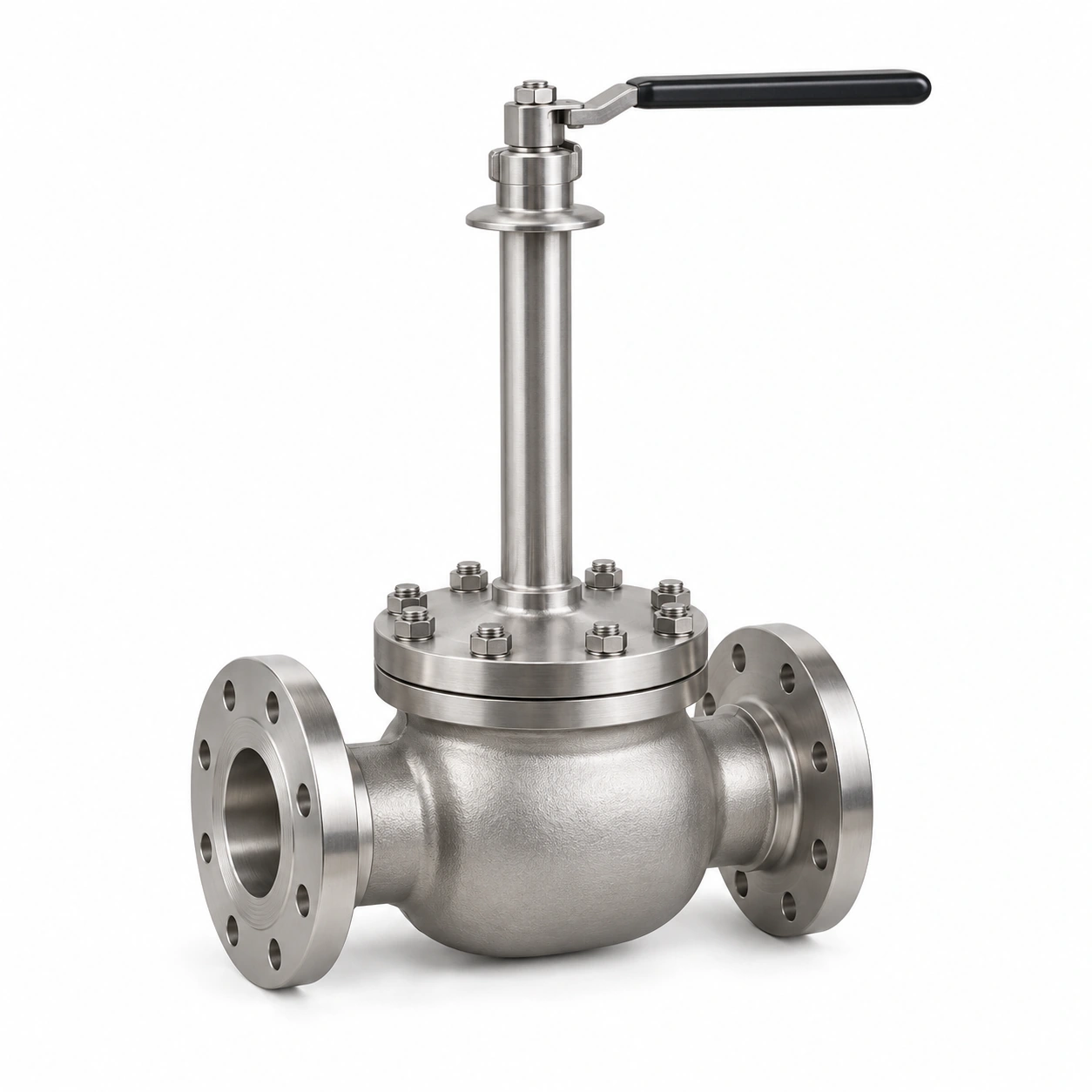Top-entry cryogenic floating ball valve - illustrative assembly, two RF flanged line connections